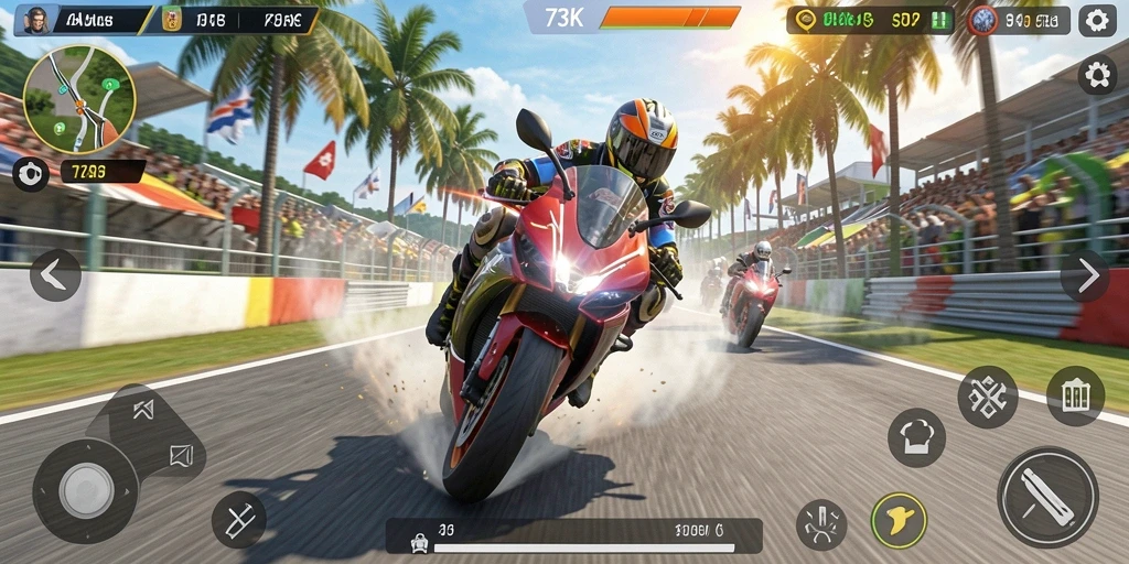 Gameplay seru balapan motor di 73K dengan grafis menakjubkan.