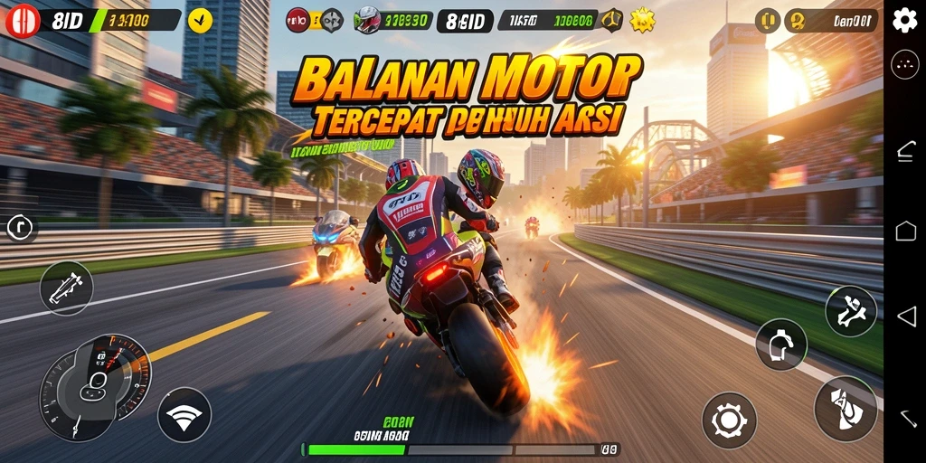 Gameplay seru di 8ID dengan motor balap kencang.