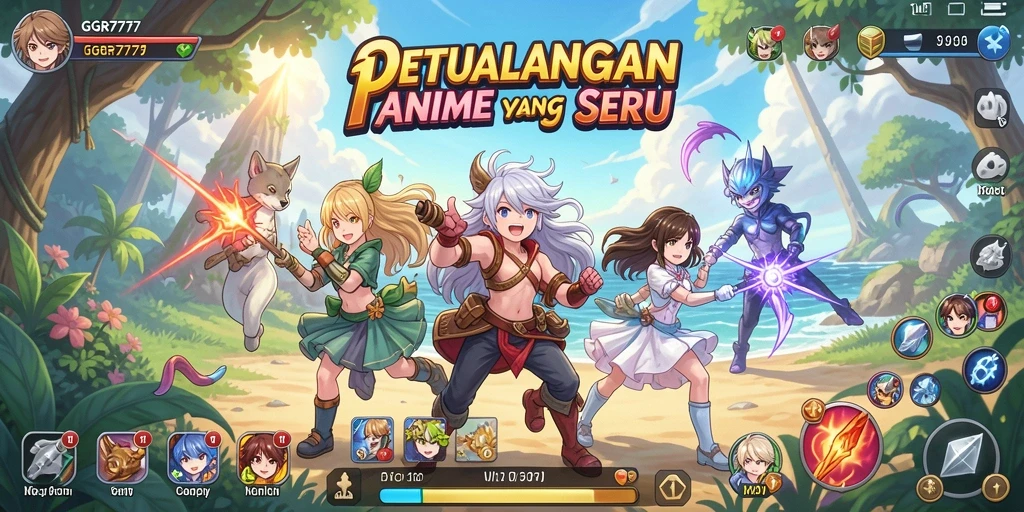 Tangkapan layar utama GGR7777 menampilkan karakter Anime dalam aksi.