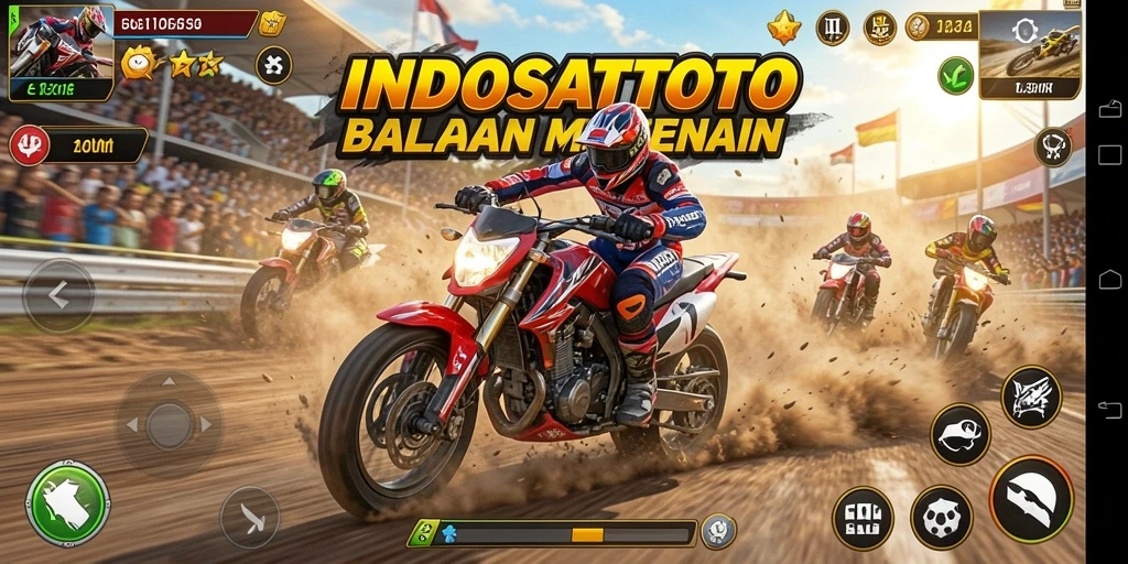 Tangkapan layar gameplay INDOSATTOTO menunjukkan aksi balapan yang mendebarkan.