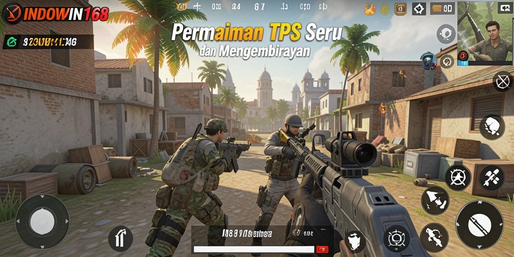 Screenshot gameplay INDOWIN168 menampilkan aksi seru dalam pertempuran TPS.