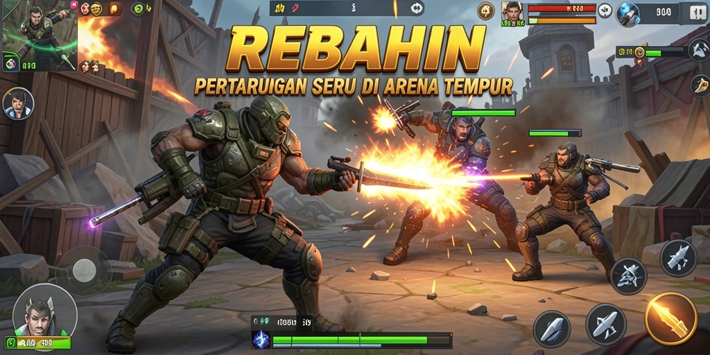 Tampilan seru gameplay REBAHIN dengan pertarungan yang memukau.