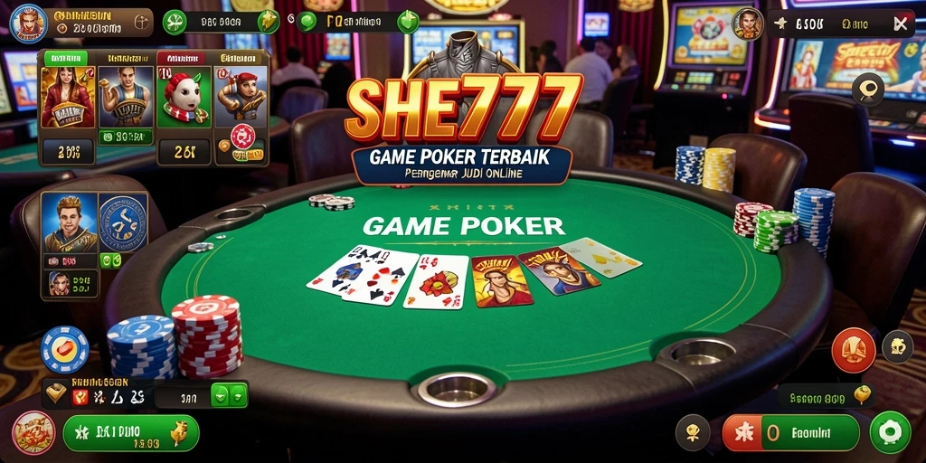 Tampilan gameplay Poker yang mendebarkan di SHE777.