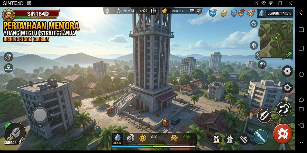 Tampilan gameplay menara pertahanan penuh strategi di SINTE4D.