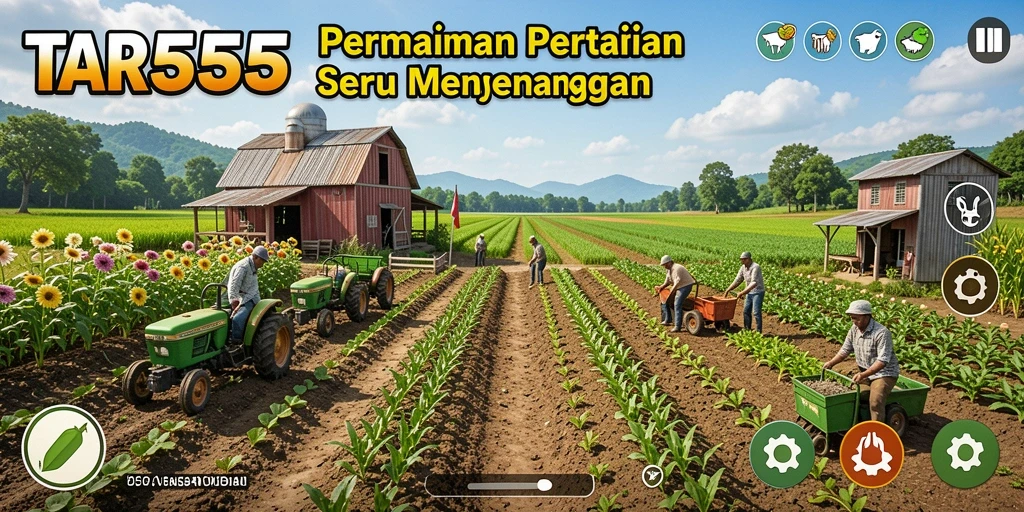 Tampilan gameplay menakjubkan saat mengelola peternakan dan panen hasil pertanian.
